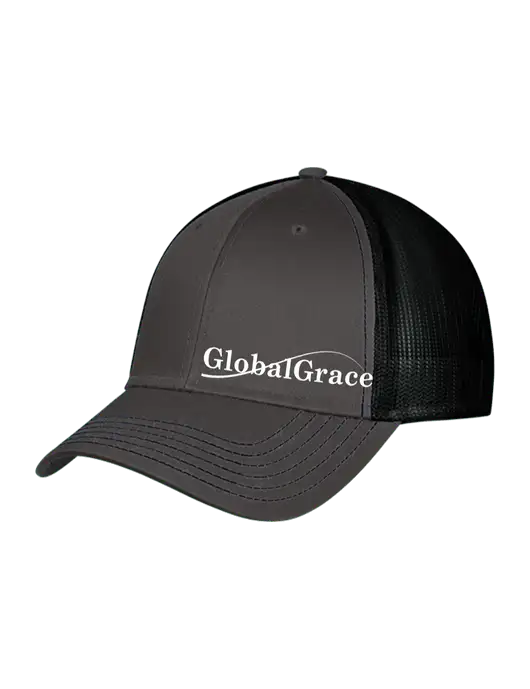 Charcoal & Black Mesh Trucker Cap Snap Back w/Global Grace Logo