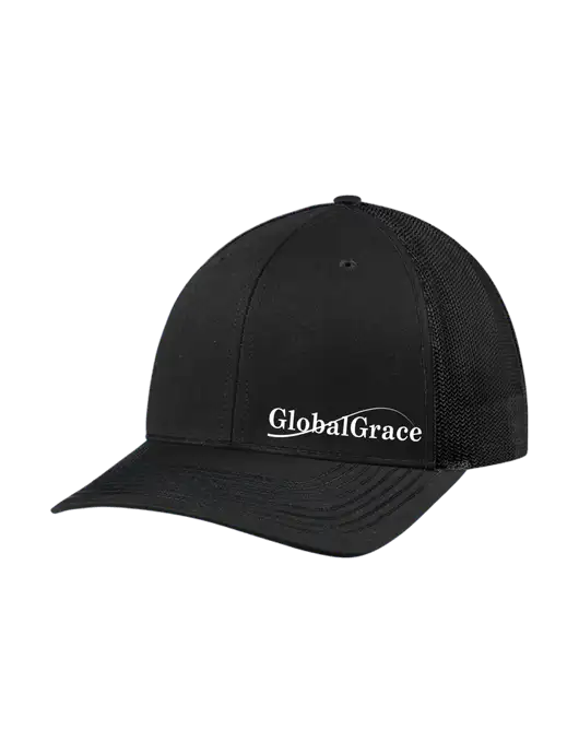 Richardson Adjustable Snapback Original 112 Trucker Cap Black w/Black Mesh w/Global Grace Logo