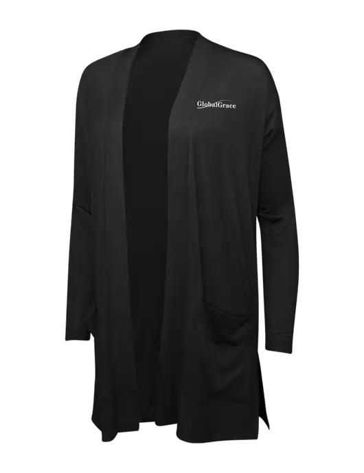 Black Womens Concept Long Pocket Cardigan w/Global Grace Logo