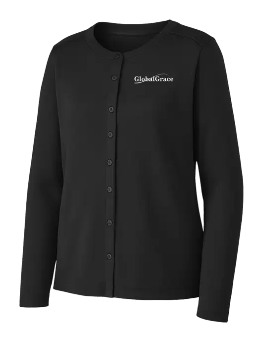 Black Womens Concept Stretch Button-Front Cardigan Sweater w/Global Grace Logo
