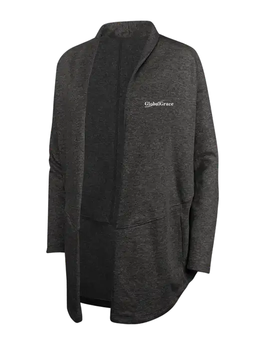Charcoal Heather/ Medium Heather Grey Womens Interlock Cardigan w/Global Grace Logo