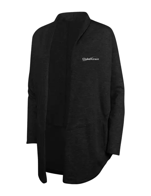 Deep Black/Charcoal Heather Womens Interlock Cardigan w/Global Grace Logo
