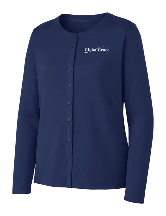Dress Blue Navy Womens Concept Stretch Button-Front Cardigan Sweater w/Global Grace Logo