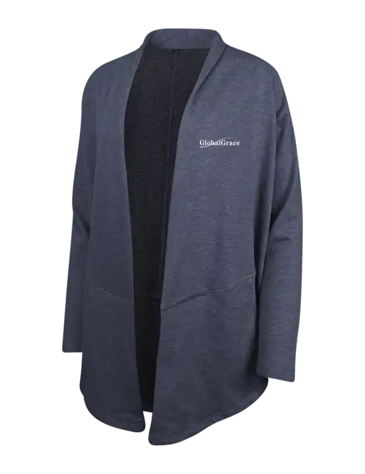 Estate Blue Heather/Charcoal Heather Womens Interlock Cardigan w/Global Grace Logo
