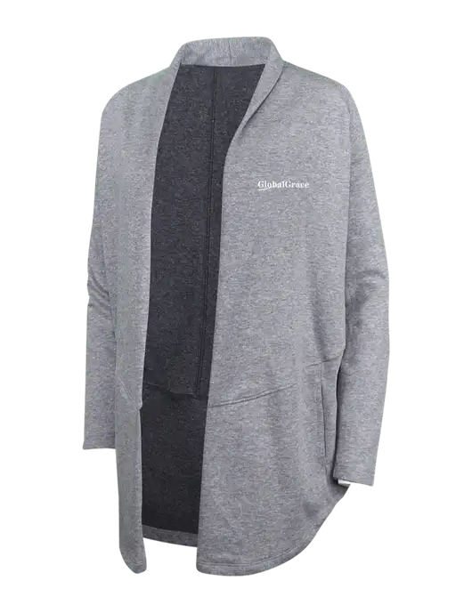 Medium Heather Grey/Char Heather Womens Interlock Cardigan w/Global Grace Logo