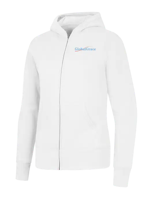 White Womens Core Fleece Full-Zip Hooded Sweatshirt w/Global Grace Logo