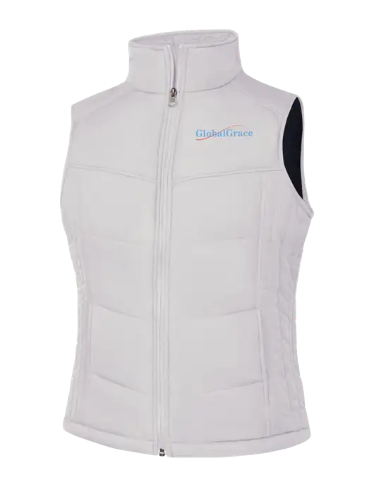 Womens White/Dark Slate Puffy Vest w/Global Grace Logo
