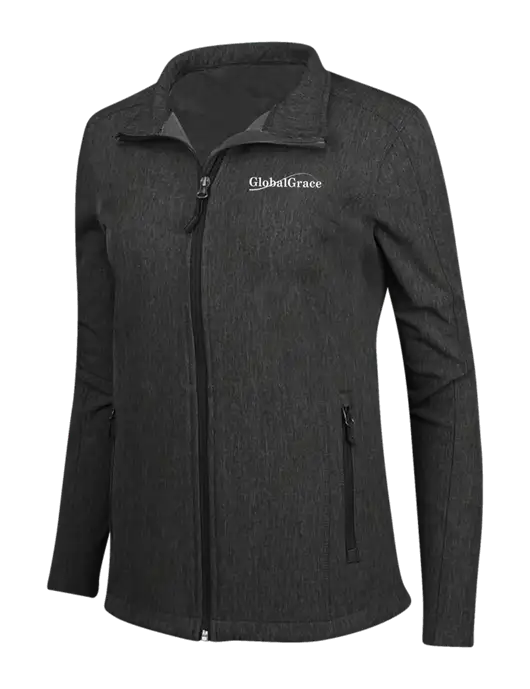 Black Charcoal Heather Womens Core Soft Shell Jacket w/Global Grace Logo
