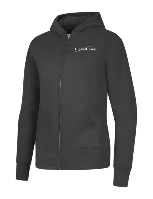 Charcoal Womens Core Fleece Full-Zip Hooded Sweatshirt w/Global Grace Logo