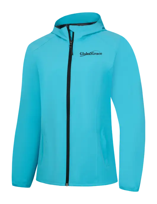 Womens Light Sapphire Blue Essential Rain Jacket w/Global Grace Logo