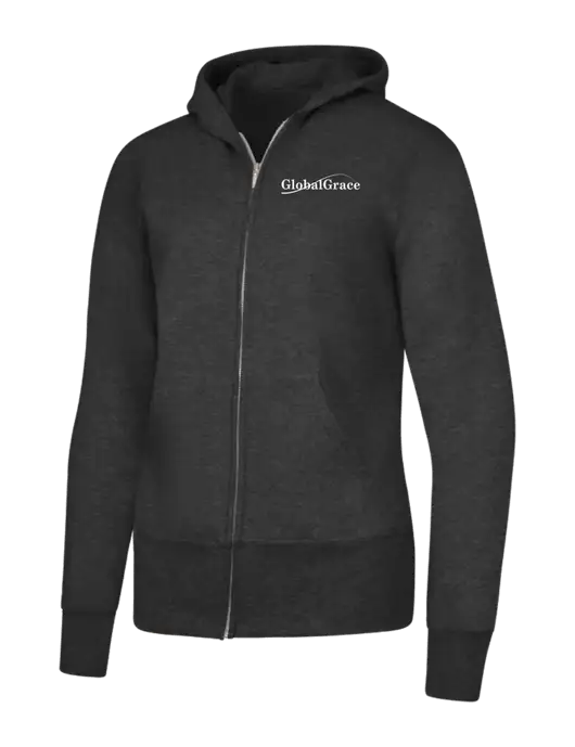 Dark Heather Grey Womens Core Fleece Full-Zip Hooded Sweatshirt w/Global Grace Logo