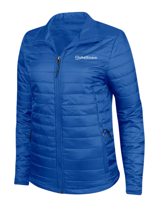 Dark Royal Blue Womens Puffy Packable Jacket w/Global Grace Logo