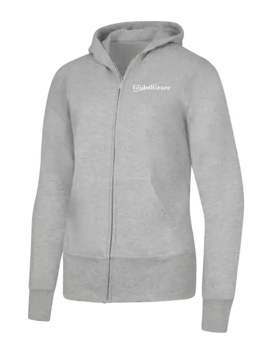 Grey Heather Womens Core Fleece Full-Zip Hooded Sweatshirt w/Global Grace Logo
