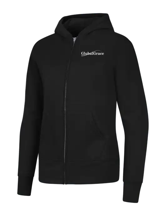 Jet Black Womens Core Fleece Full-Zip Hooded Sweatshirt w/Global Grace Logo