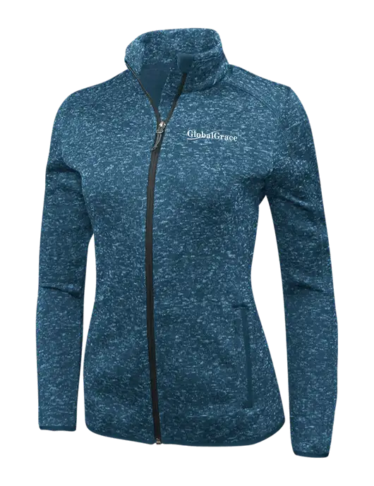Medium Blue Heather Womens Sweater Fleece Jacket w/Global Grace Logo
