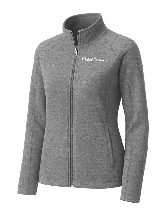 Medium Grey Womens Heather Microfleece Full-Zip Jacket w/Global Grace Logo