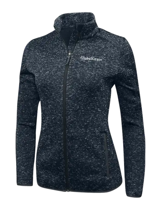 Navy Heather Womens Sweater Fleece Jacket w/Global Grace Logo