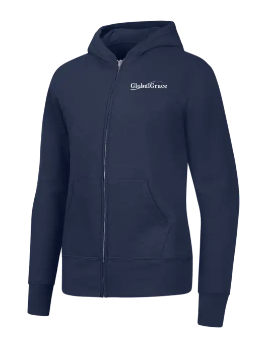 Navy Womens Core Fleece Full-Zip Hooded Sweatshirt w/Global Grace Logo
