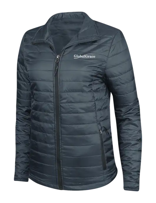 Navy Womens Puffy Packable Jacket w/Global Grace Logo