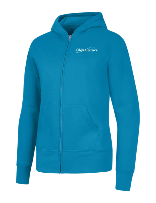 Neon Blue Womens Core Fleece Full-Zip Hooded Sweatshirt w/Global Grace Logo