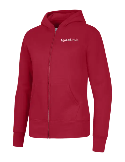 Red Womens Core Fleece Full-Zip Hooded Sweatshirt w/Global Grace Logo