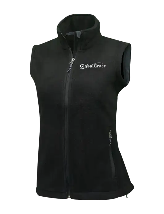 Womens Black Fleece Vest w/Global Grace Logo