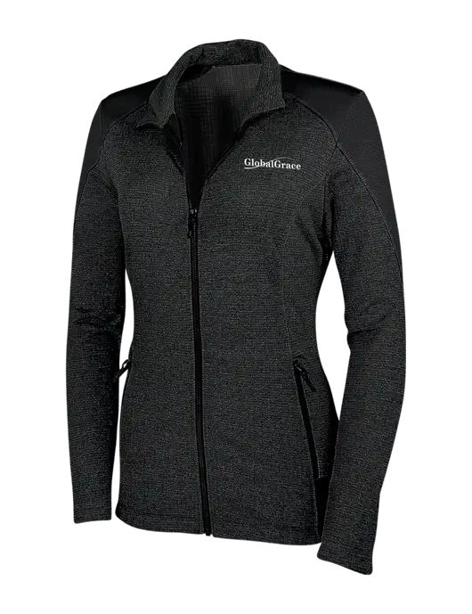 Womens Black Grid Fleece Jacket w/Global Grace Logo