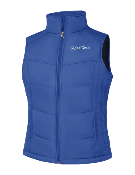 Womens Dark Royal Blue/Black Puffy Vest w/Global Grace Logo