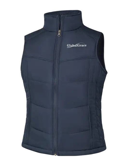  Womens Dark Slate/Black Puffy Vest w/Global Grace Logo
