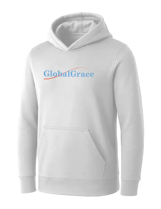 Womens White Core Fleece Pullover Hooded Sweatshirt w/Global Grace Logo
