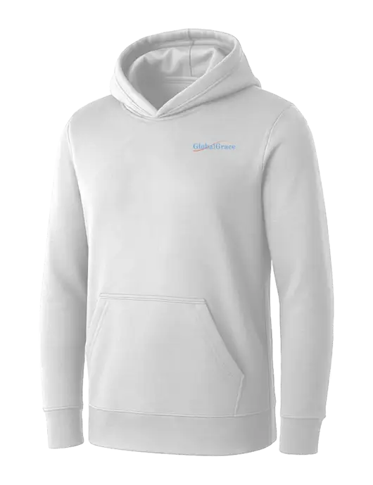 Womens White Core Fleece Pullover Hooded Sweatshirt w/Global Grace Logo
