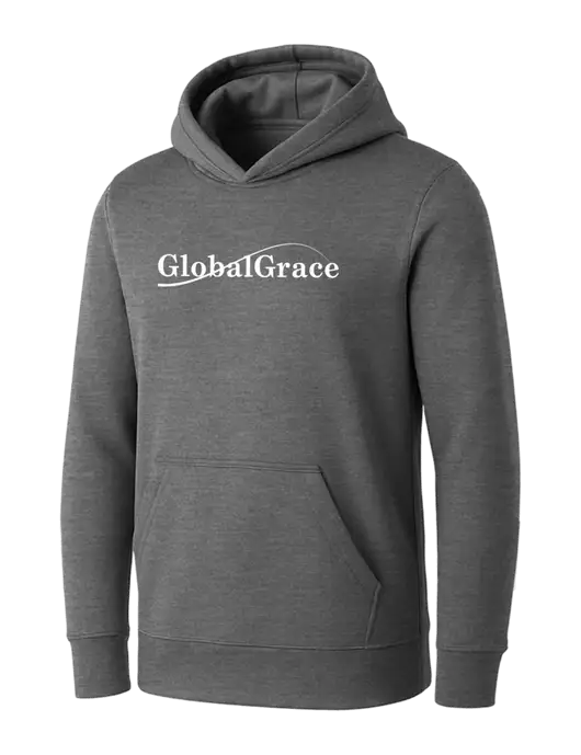 Womens Medium Grey Heather Core Fleece Pullover Hooded Sweatshirt w/Global Grace Logo