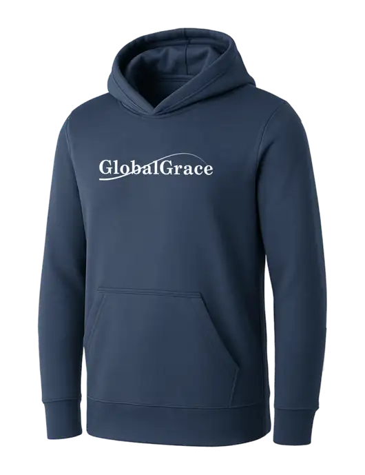 Womens Navy Core Fleece Pullover Hooded Sweatshirt w/Global Grace Logo